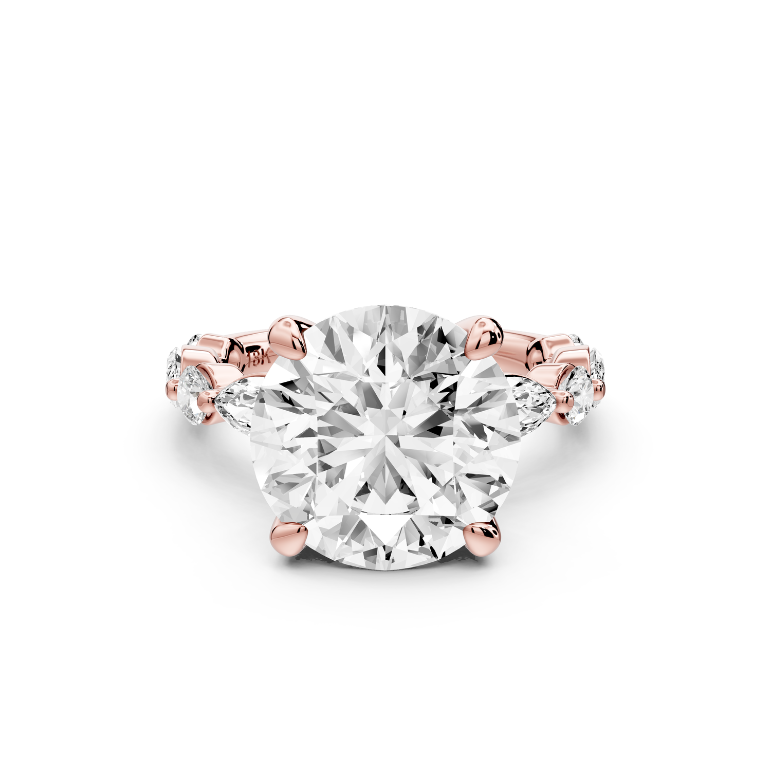 Amalia - 5ct 14k rose gold round Round Diamond with Alternating 8-Stone Marquise and Round Diamond Band Engagement Ring