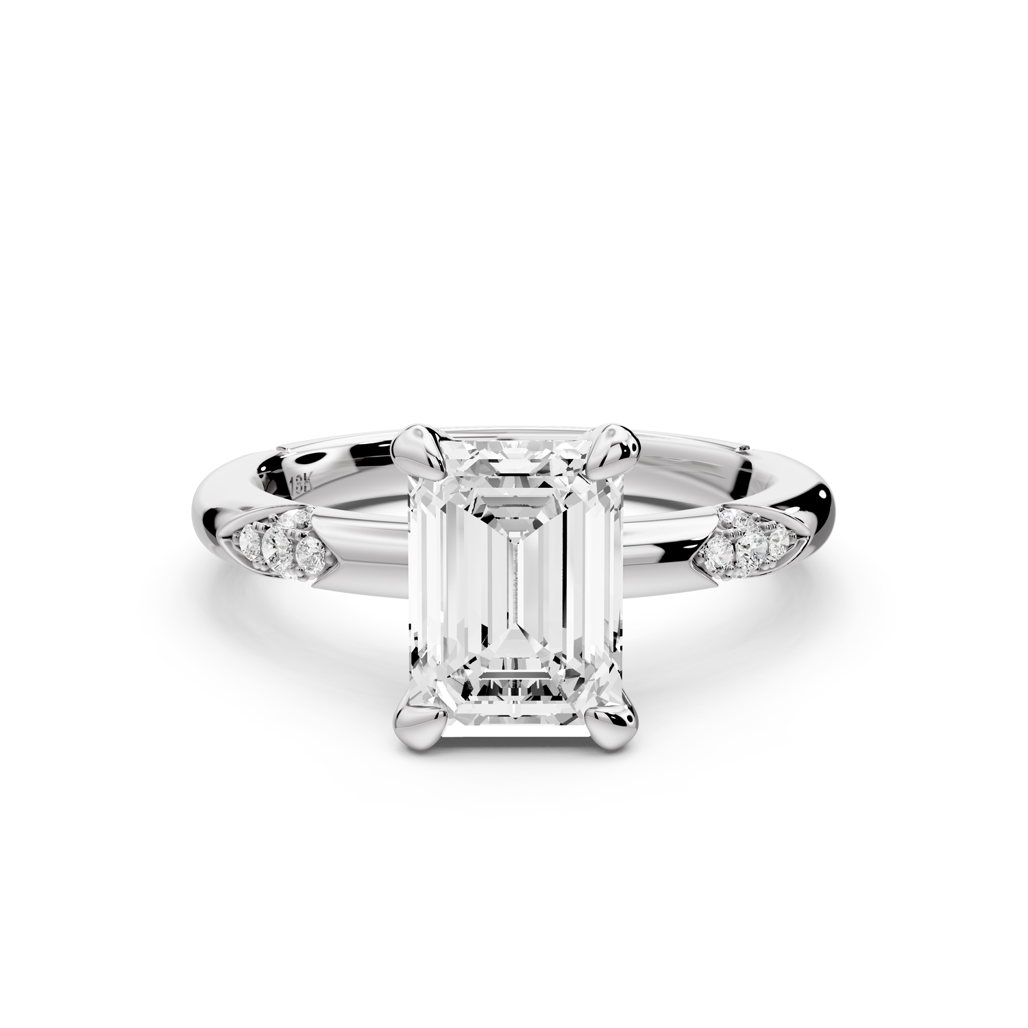 Luna - 2ct 14k white gold emerald Diamond Crown with Flush-Set Diamond Clusters Engagement Ring