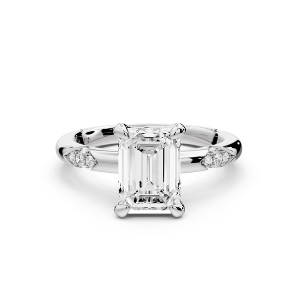 Luna - 2ct 14k white gold emerald Diamond Crown with Flush-Set Diamond Clusters Engagement Ring