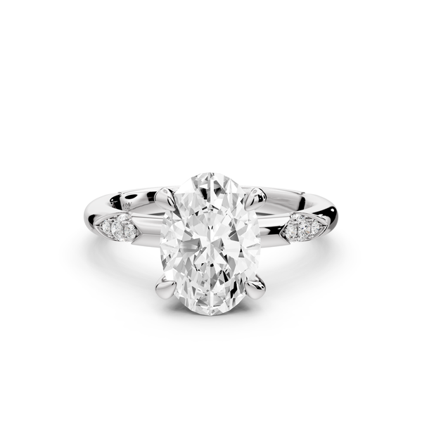 Luna - 2ct 14k white gold oval Diamond Crown with Flush-Set Diamond Clusters Engagement Ring