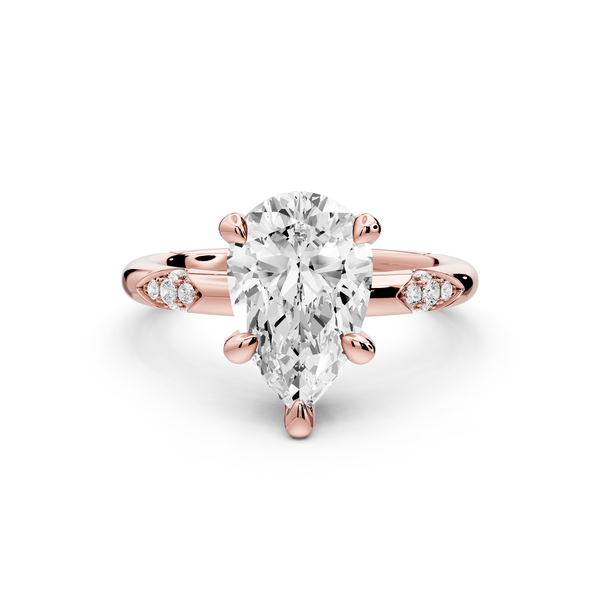 Luna - 2ct 14k rose gold pear Diamond Crown with Flush-Set Diamond Clusters Engagement Ring