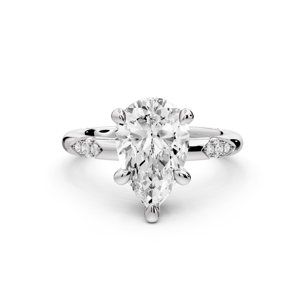 Luna - 2ct 14k white gold pear Diamond Crown with Flush-Set Diamond Clusters Engagement Ring