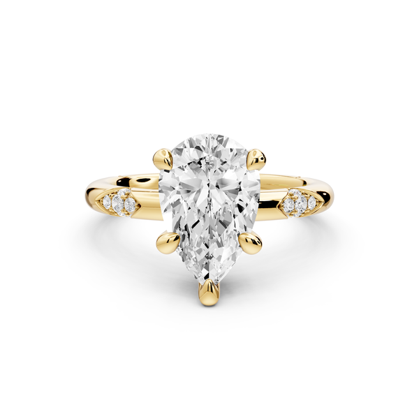 Luna - 2ct 14k yellow gold pear Diamond Crown with Flush-Set Diamond Clusters Engagement Ring