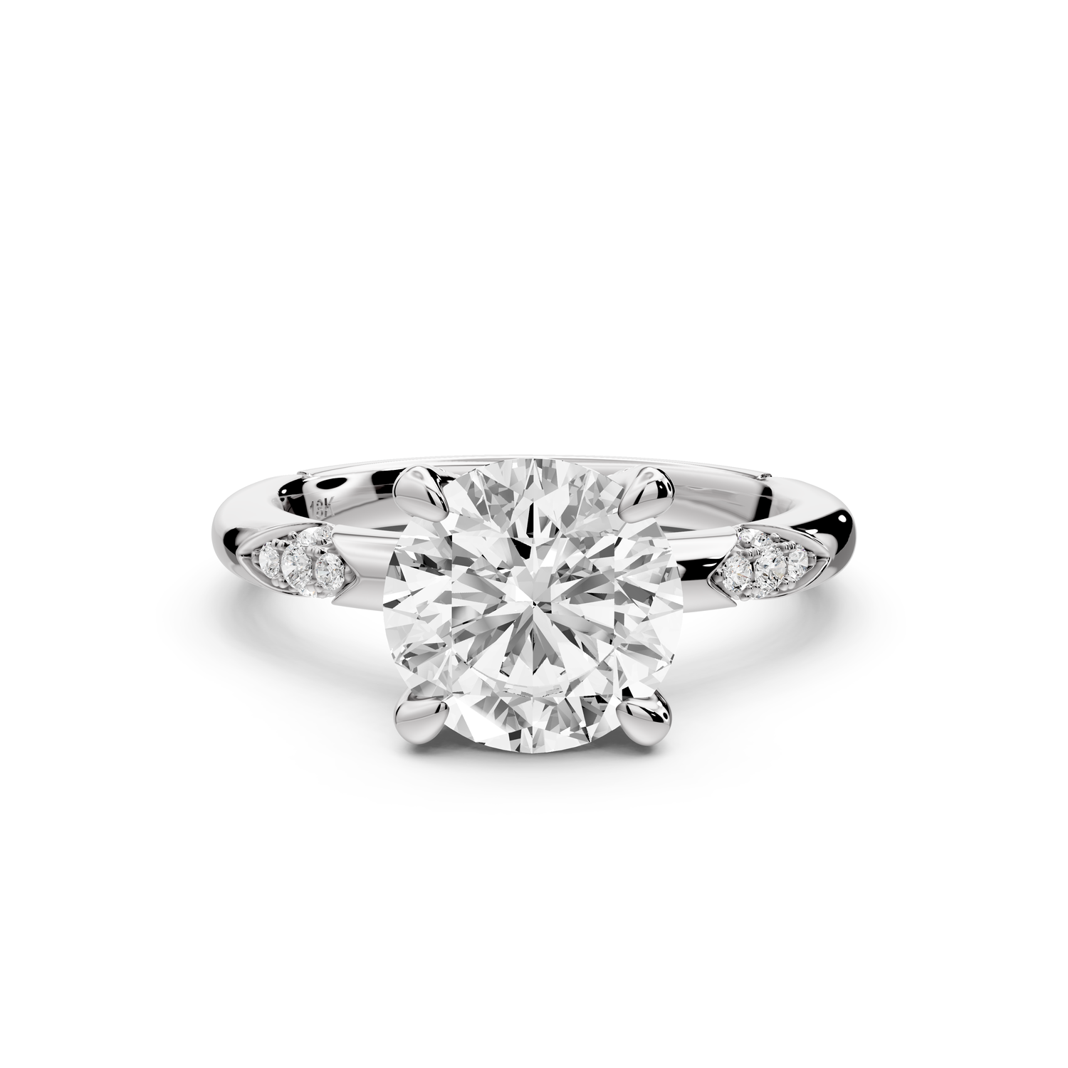 Luna - 2ct 14k white gold round Diamond Crown with Flush-Set Diamond Clusters Engagement Ring