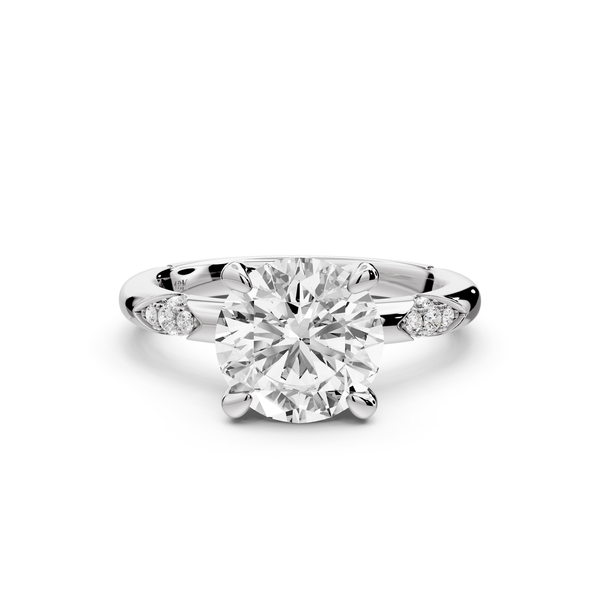 Luna - 2ct 14k white gold round Diamond Crown with Flush-Set Diamond Clusters Engagement Ring