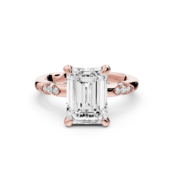 Luna - 3ct 14k rose gold emerald Diamond Crown with Flush-Set Diamond Clusters Engagement Ring