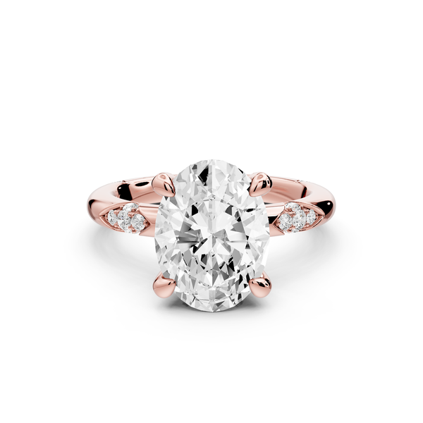 Luna - 3ct 14k rose gold oval Diamond Crown with Flush-Set Diamond Clusters Engagement Ring