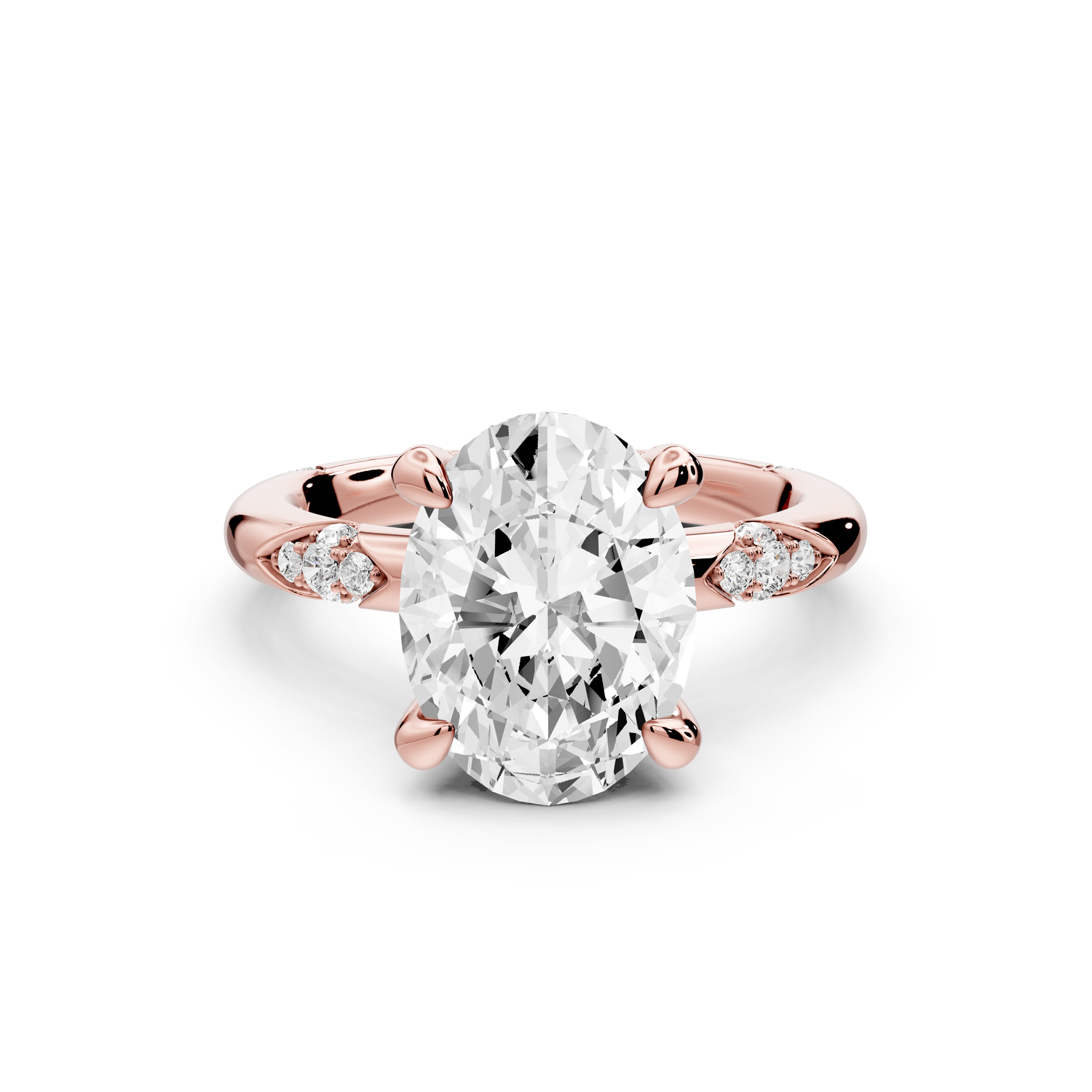 Luna - 3ct 14k rose gold oval Diamond Crown with Flush-Set Diamond Clusters Engagement Ring
