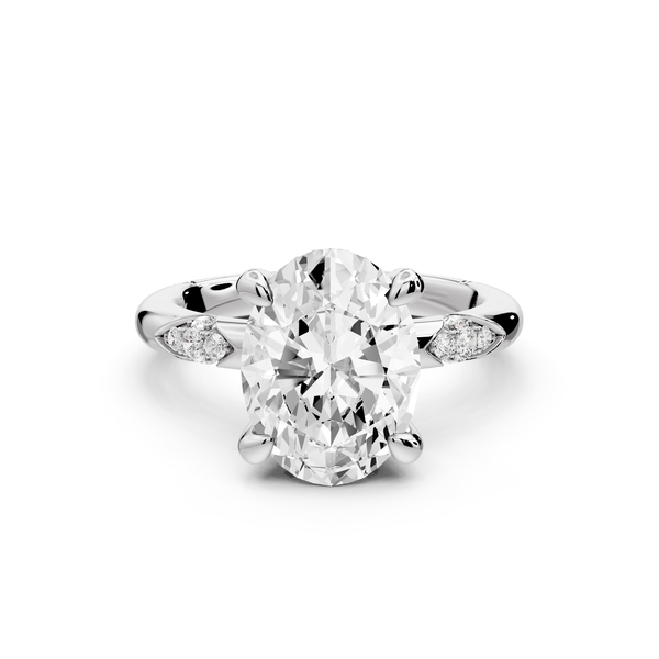 Luna - 3ct 14k white gold oval Diamond Crown with Flush-Set Diamond Clusters Engagement Ring