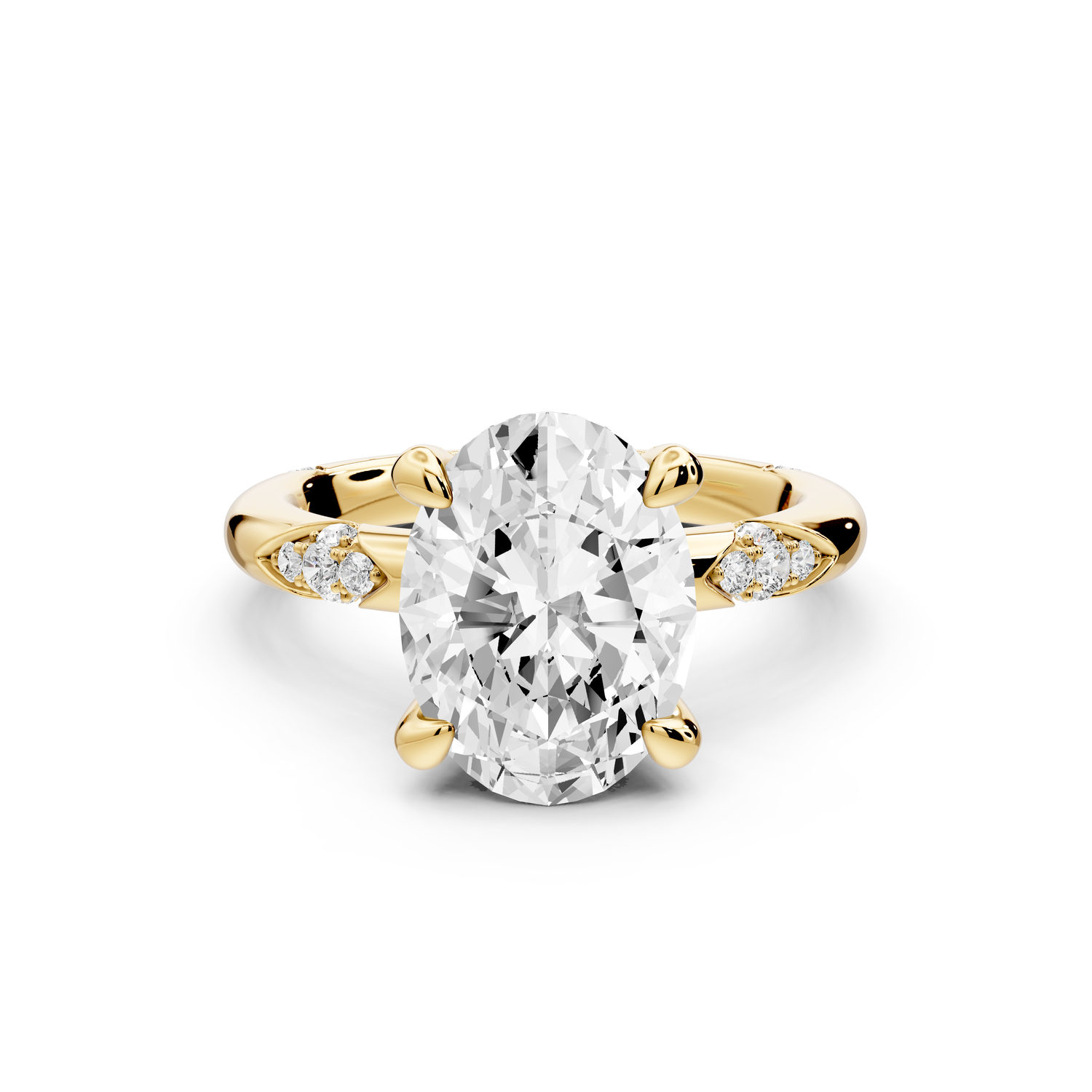 Luna - 3ct 14k yellow gold oval Diamond Crown with Flush-Set Diamond Clusters Engagement Ring