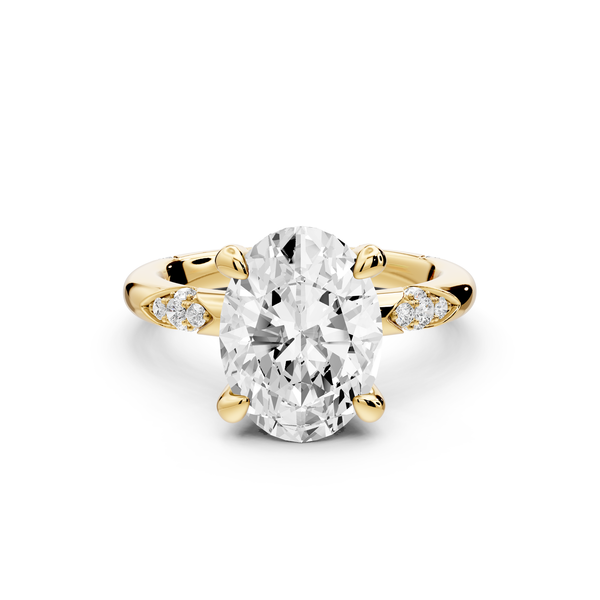 Luna - 3ct 14k yellow gold oval Diamond Crown with Flush-Set Diamond Clusters Engagement Ring