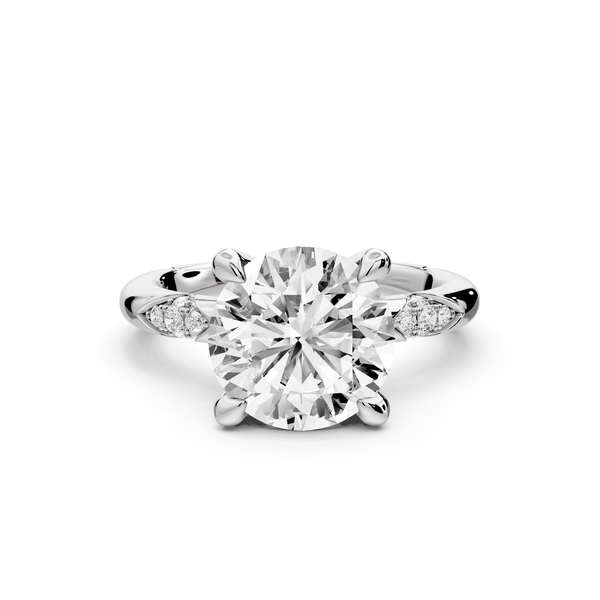 Luna - 3ct 14k white gold round Diamond Crown with Flush-Set Diamond Clusters Engagement Ring