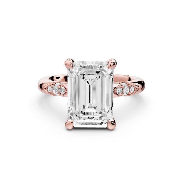 Luna - 4ct 14k rose gold emerald Diamond Crown with Flush-Set Diamond Clusters Engagement Ring
