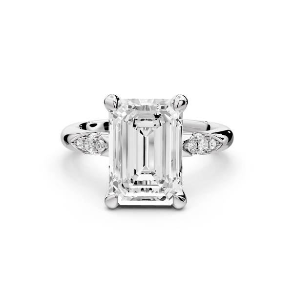 Luna - 4ct 14k white gold emerald Diamond Crown with Flush-Set Diamond Clusters Engagement Ring