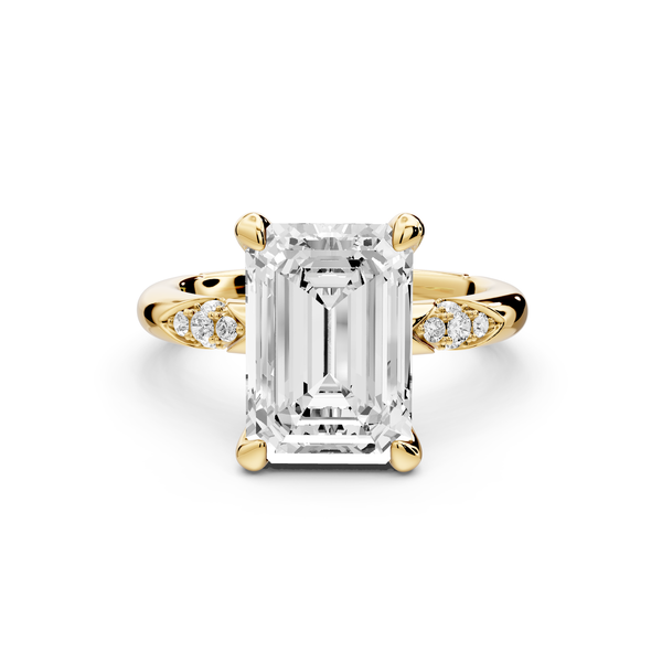 Luna - 4ct 14k yellow gold emerald Diamond Crown with Flush-Set Diamond Clusters Engagement Ring