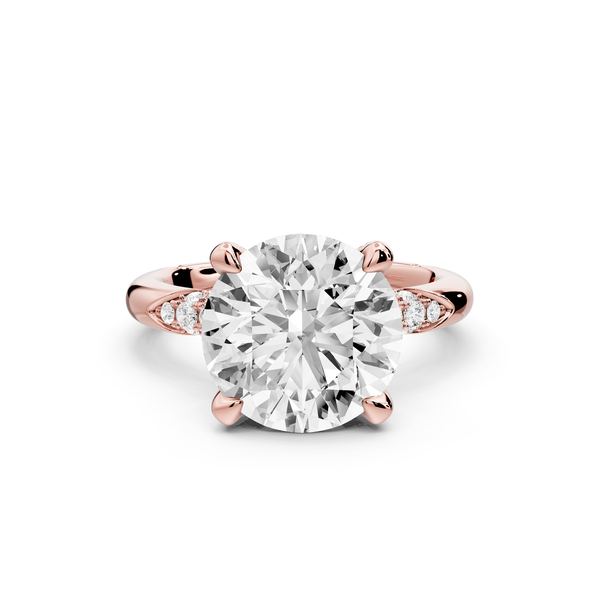 Luna - 4ct 14k rose gold round Diamond Crown with Flush-Set Diamond Clusters Engagement Ring
