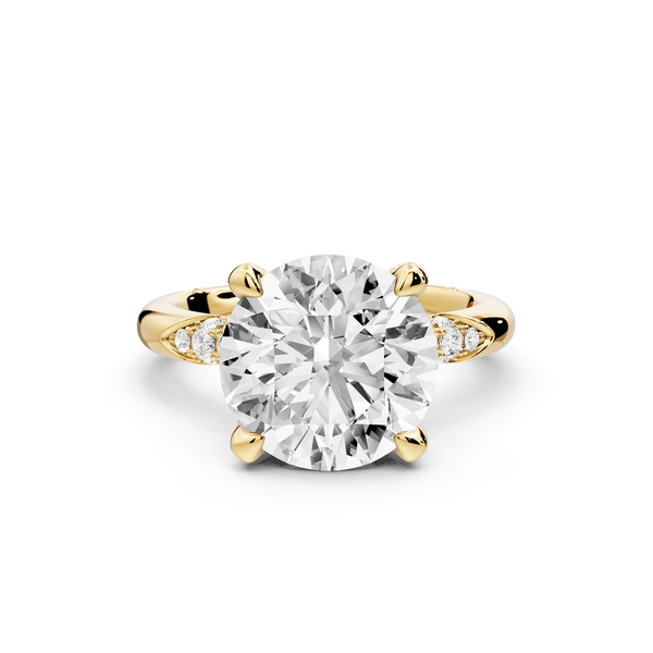 Luna - 4ct 14k yellow gold round Diamond Crown with Flush-Set Diamond Clusters Engagement Ring