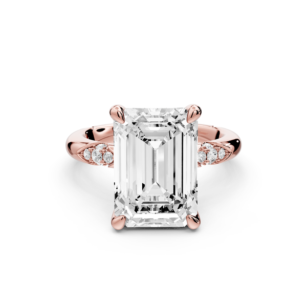 Luna - 5ct 14k rose gold emerald Diamond Crown with Flush-Set Diamond Clusters Engagement Ring