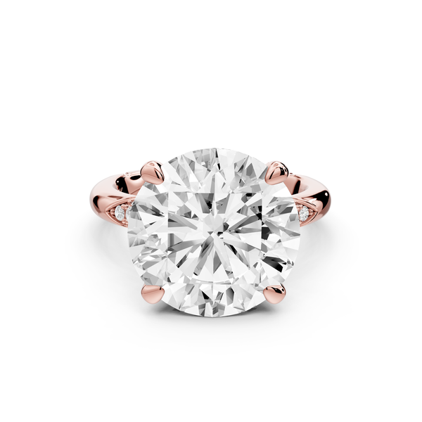 Luna - 5ct 14k rose gold round Diamond Crown with Flush-Set Diamond Clusters Engagement Ring