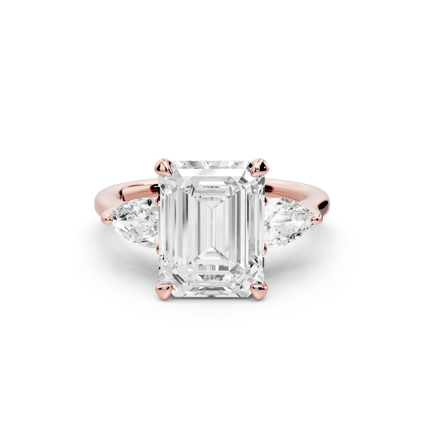 Stella - 3ct 14k rose gold Three Stone emerald with pears Hidden Halo Engagement Ring