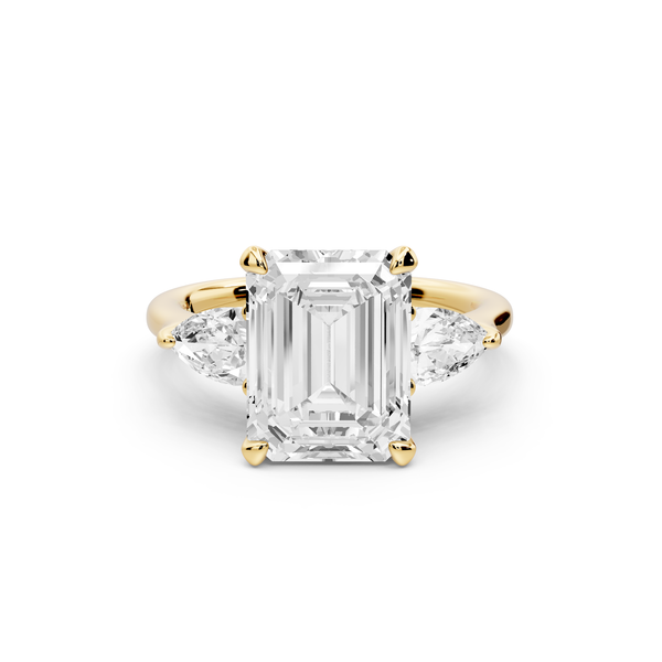 Stella - 3ct 14k yellow gold Three Stone emerald with pears Hidden Halo Engagement Ring