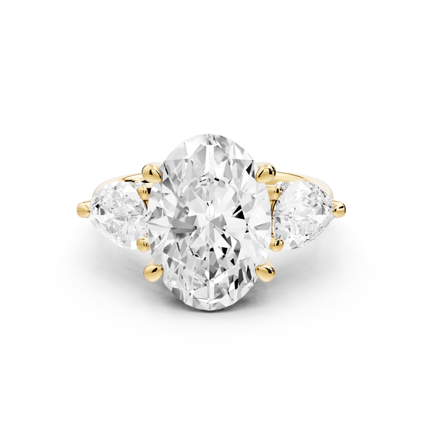 Stella - 3ct 14k yellow gold Three Stone oval with pears Hidden Halo Engagement Ring