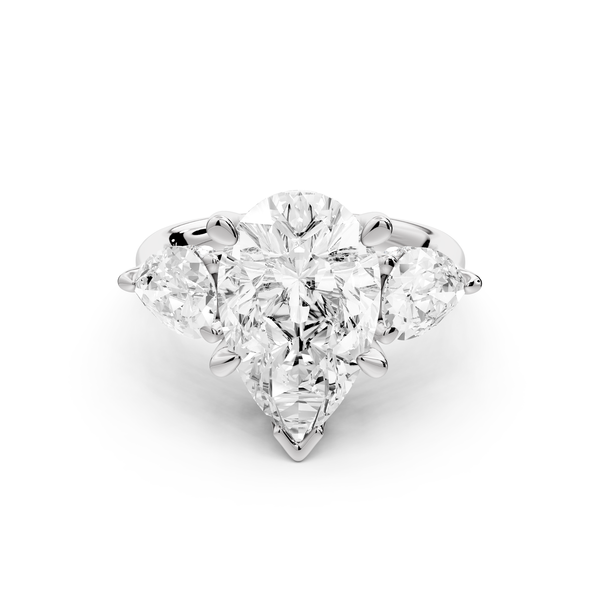 Stella - 3ct 14k white gold Three Stone pear with pears Hidden Halo Engagement Ring