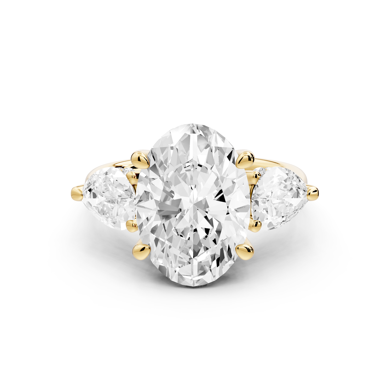 Stella - 4ct 14k yellow gold Three Stone oval with pears Hidden Halo Engagement Ring