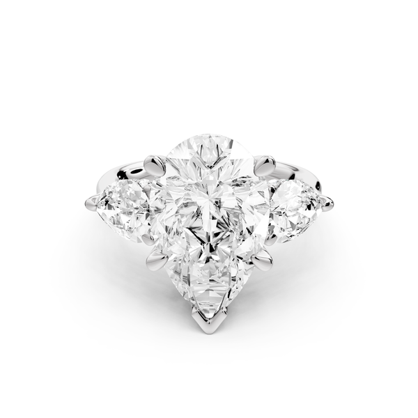 Stella - 5ct 14k white gold Three Stone pear with pears Hidden Halo Engagement Ring