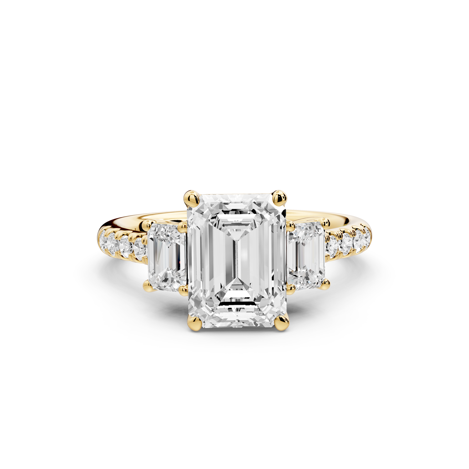Mia - 2ct 14k yellow gold emerald Trellis Basket Diamond Pavé half band Engagement Ring