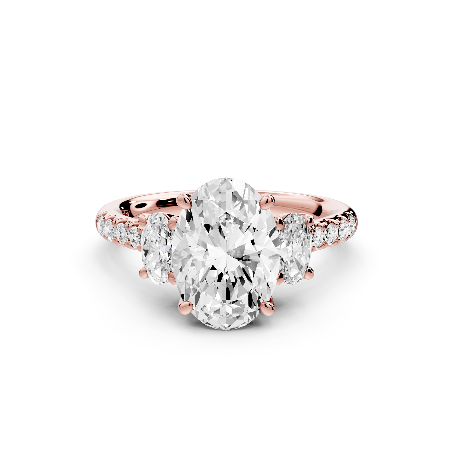 Mia - 2ct 14k rose gold oval Trellis Basket Diamond Pavé half band Engagement Ring