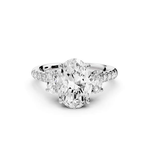 Mia - 2ct 14k white gold oval Trellis Basket Diamond Pavé half band Engagement Ring