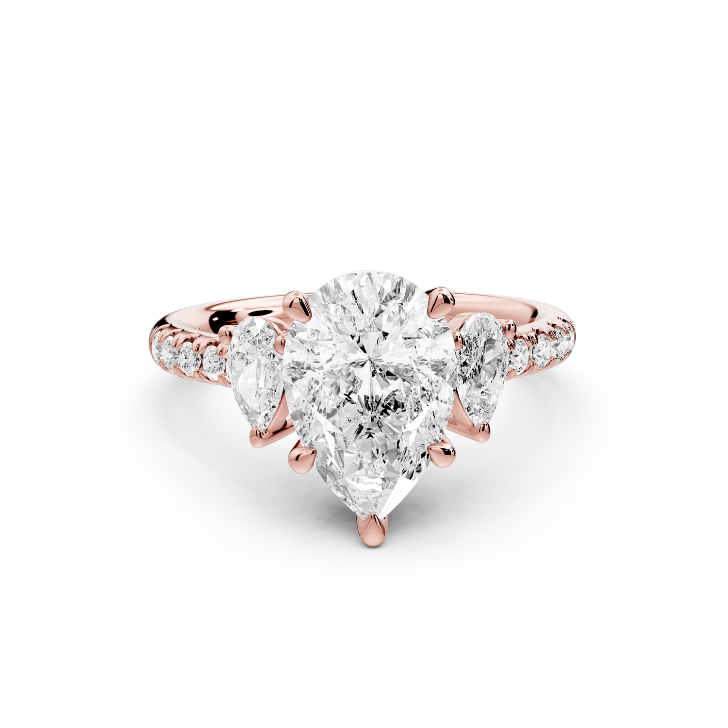 Mia - 2ct 14k rose gold pear Trellis Basket Diamond Pavé half band Engagement Ring