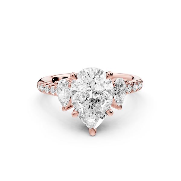 Mia - 2ct 14k rose gold pear Trellis Basket Diamond Pavé half band Engagement Ring