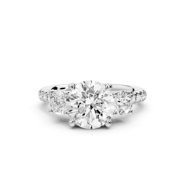 Mia - 2ct 14k white gold round Trellis Basket Diamond Pavé half band Engagement Ring