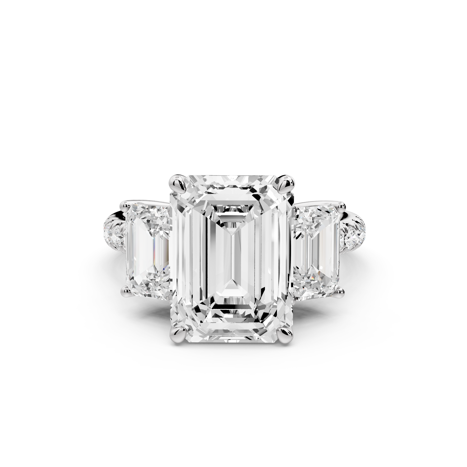 Mia - 4ct 14k white gold emerald Trellis Basket Diamond Pavé half band Engagement Ring