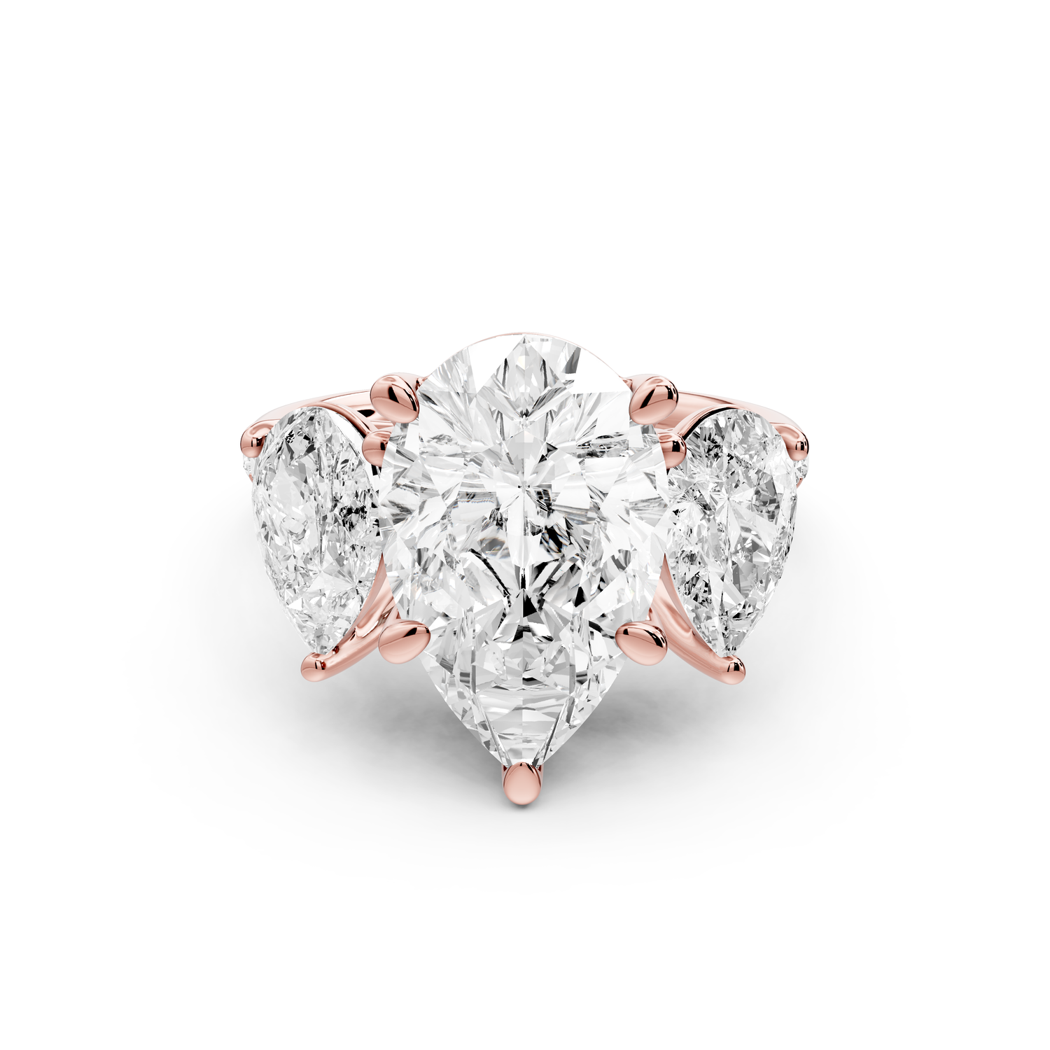 Mia - 4ct 14k rose gold pear Trellis Basket Diamond Pavé half band Engagement Ring