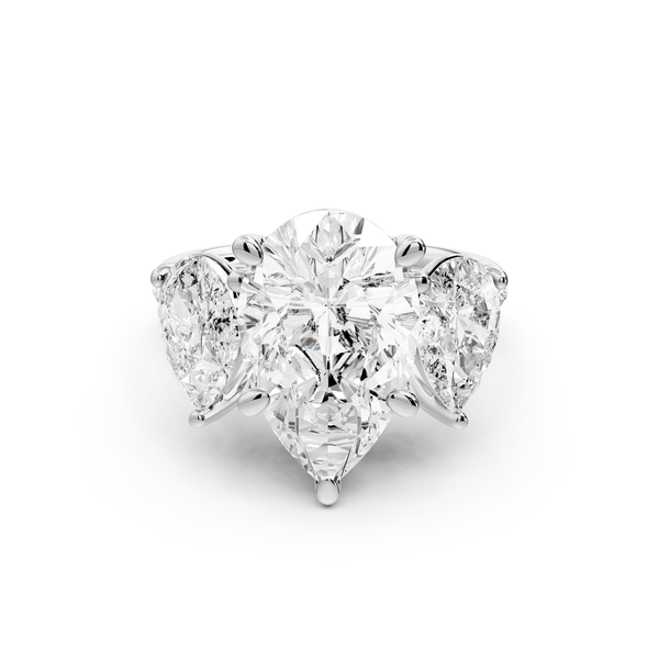 Mia - 4ct 14k white gold pear Trellis Basket Diamond Pavé half band Engagement Ring