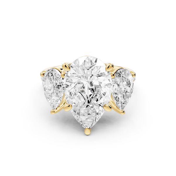 Mia - 4ct 14k yellow gold pear Trellis Basket Diamond Pavé half band Engagement Ring
