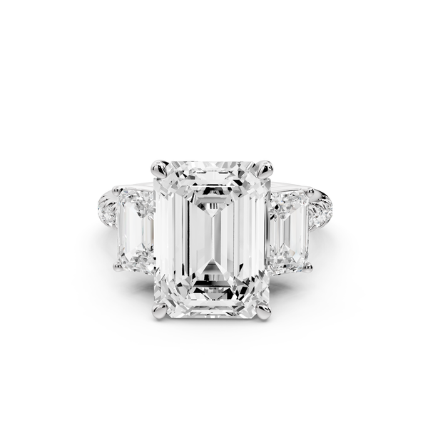 Mia - 5ct 14k white gold emerald Trellis Basket Diamond Pavé half band Engagement Ring