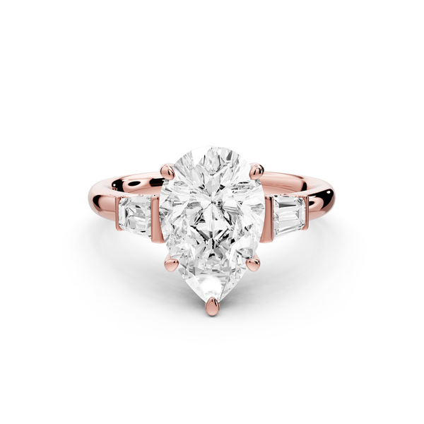 Naomi - 2ct 14k rose gold pear diamond with Tapered Baguettes side stones Engagement Ring