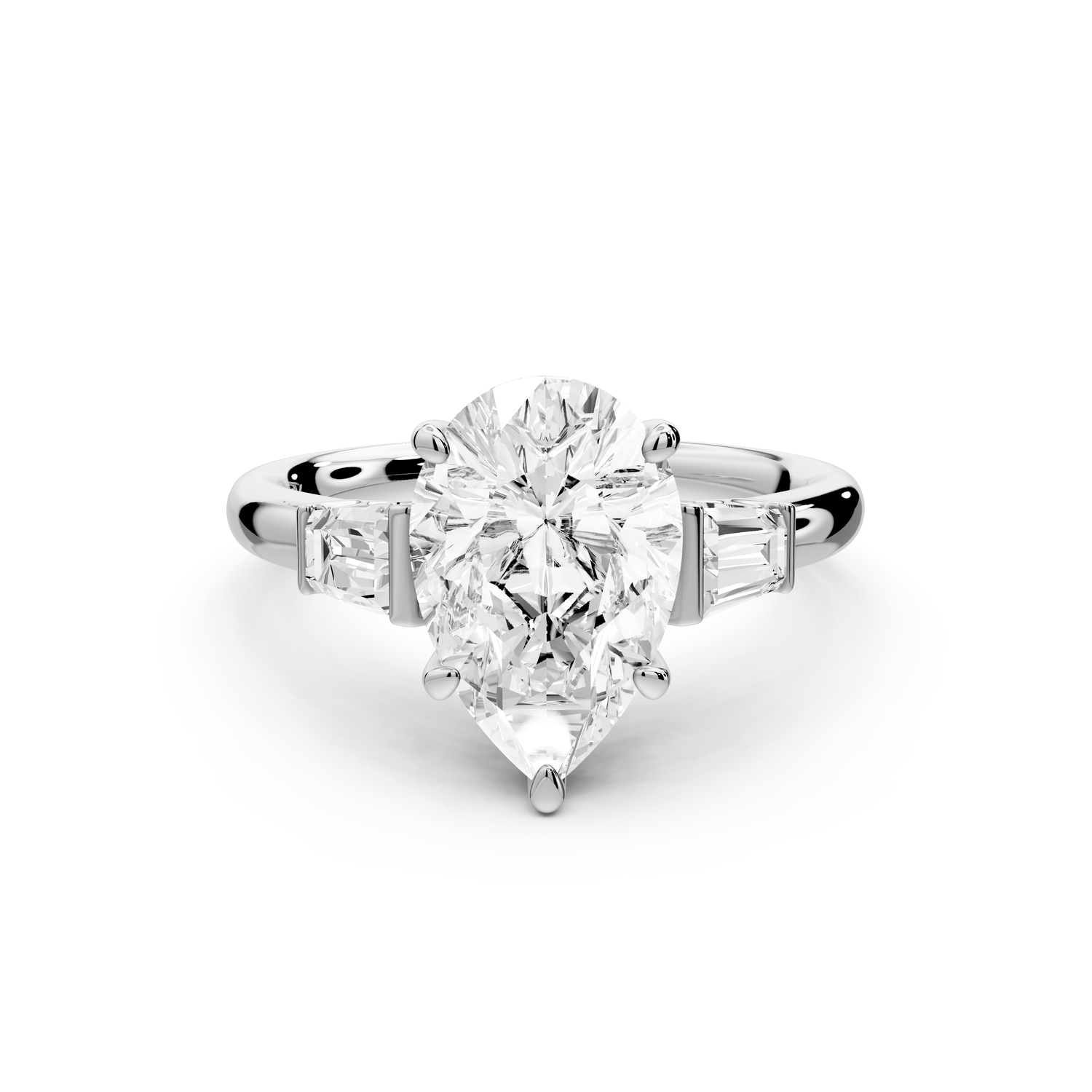 Naomi - 2ct 14k white gold pear diamond with Tapered Baguettes side stones Engagement Ring