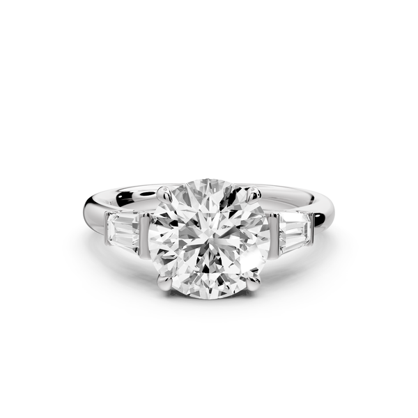 Naomi - 2ct 14k white gold round diamond with Tapered Baguettes side stones Engagement Ring