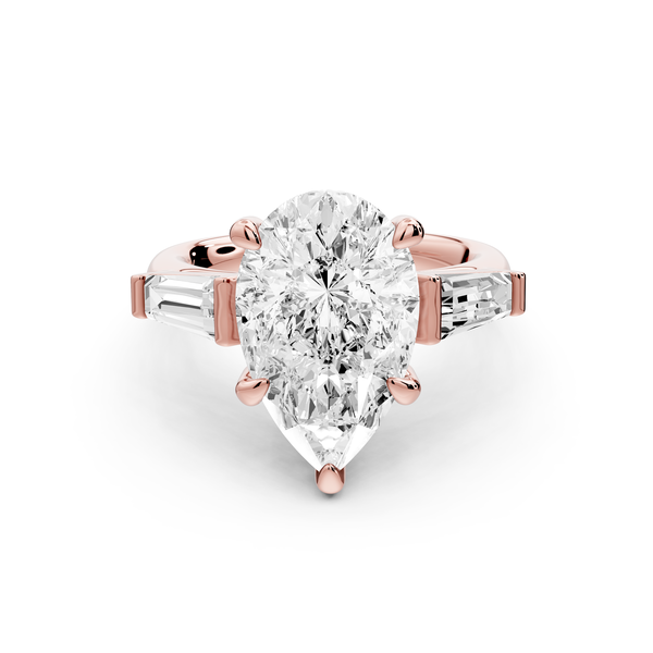 Naomi - 3ct 14k rose gold pear diamond with Tapered Baguettes side stones Engagement Ring