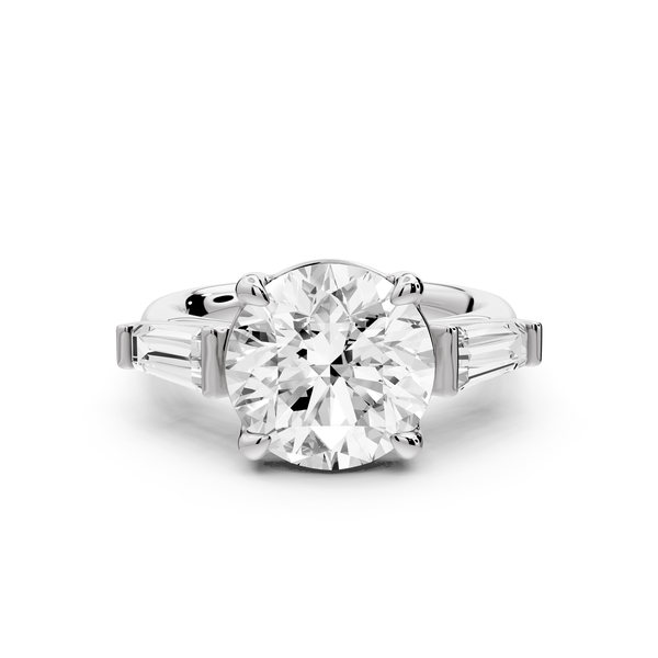 Naomi - 3ct 14k white gold round diamond with Tapered Baguettes side stones Engagement Ring