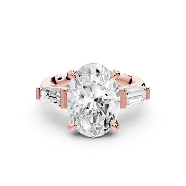 Naomi - 4ct 14k rose gold oval diamond with Tapered Baguettes side stones Engagement Ring