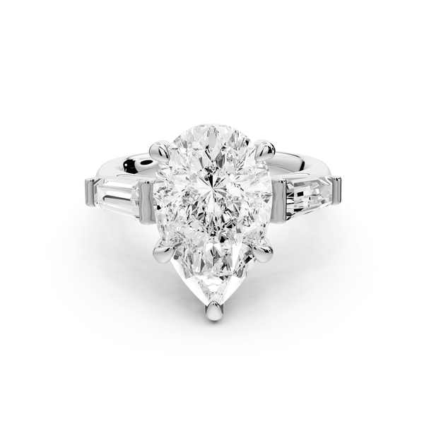 Naomi - 4ct 14k white gold pear diamond with Tapered Baguettes side stones Engagement Ring