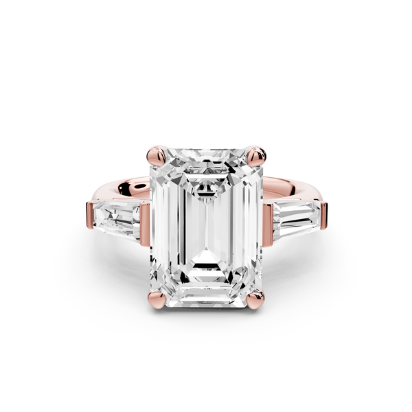 Naomi - 5ct 14k rose gold emerald diamond with Tapered Baguettes side stones Engagement Ring