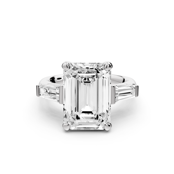 Naomi - 5ct 14k white gold emerald diamond with Tapered Baguettes side stones Engagement Ring