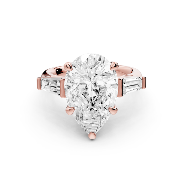 Naomi - 5ct 14k rose gold pear diamond with Tapered Baguettes side stones Engagement Ring